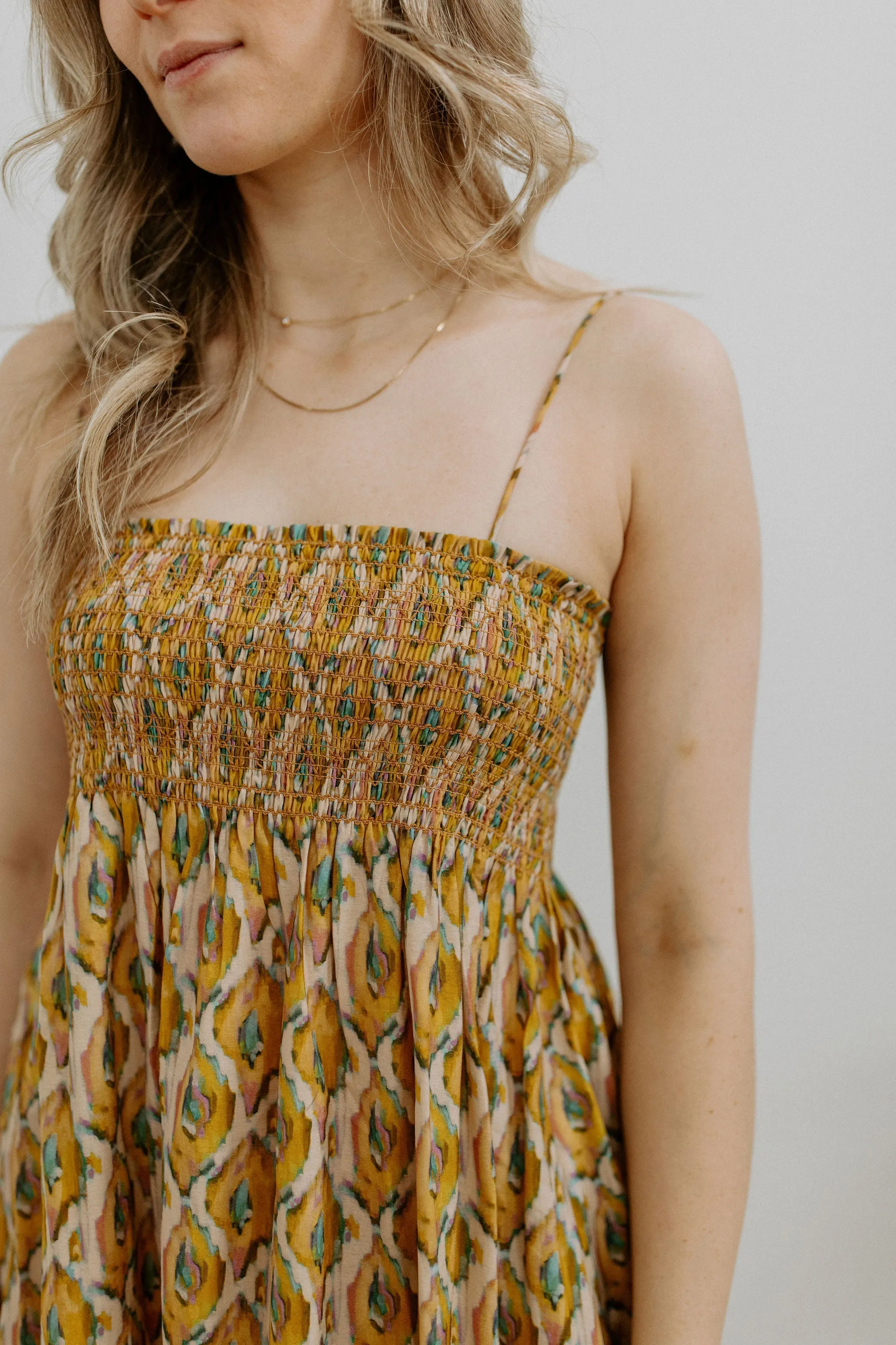 The Ilse Smocked Ikat Maxi Dress