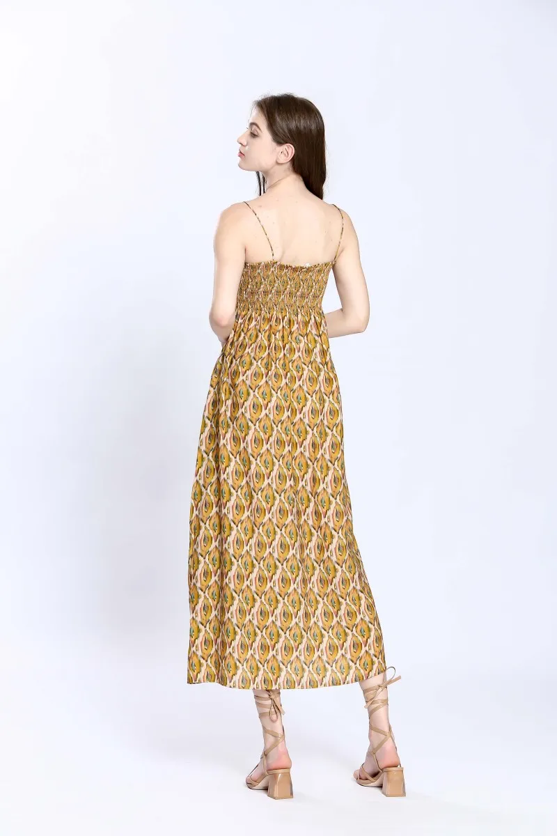 The Ilse Smocked Ikat Maxi Dress