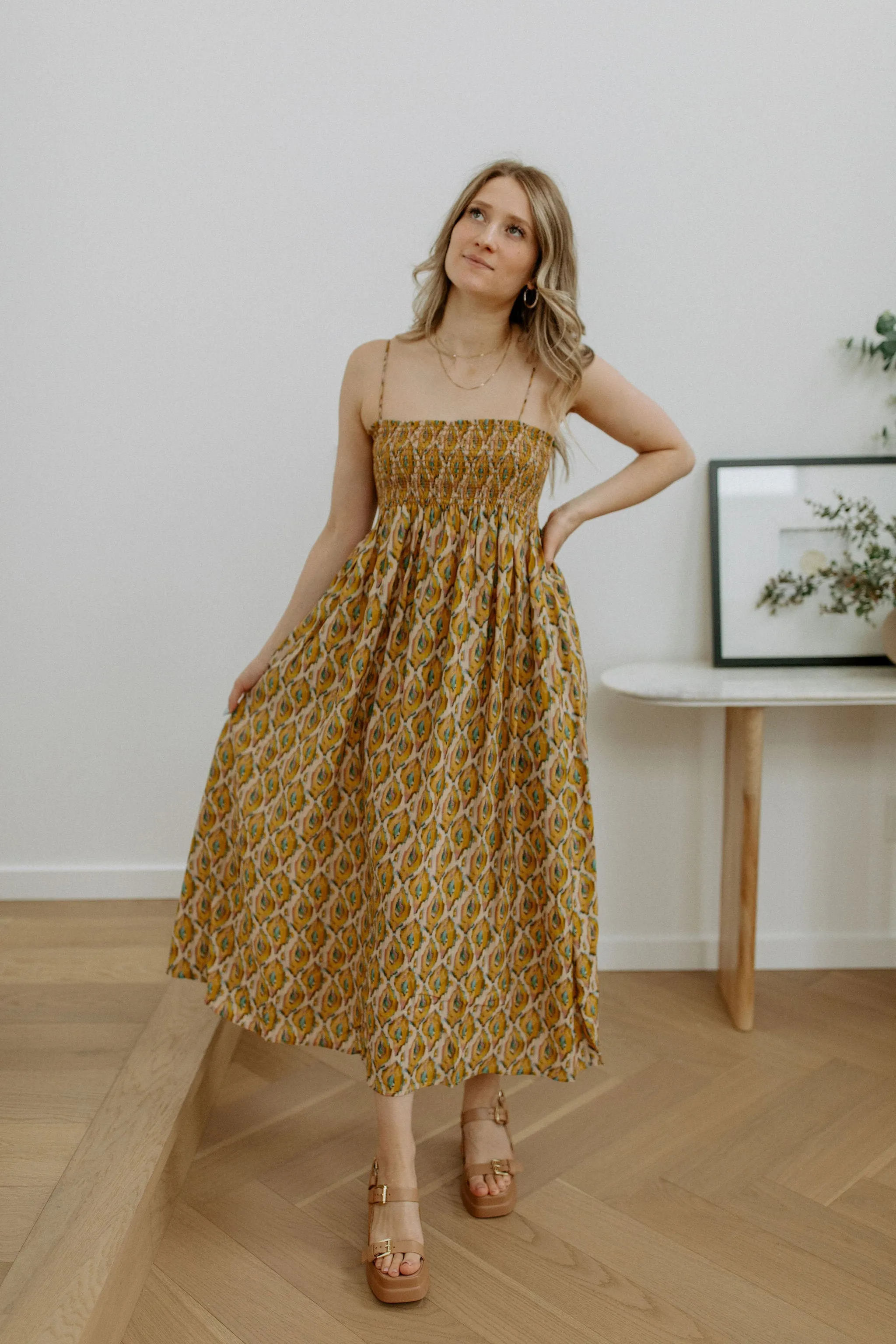 The Ilse Smocked Ikat Maxi Dress