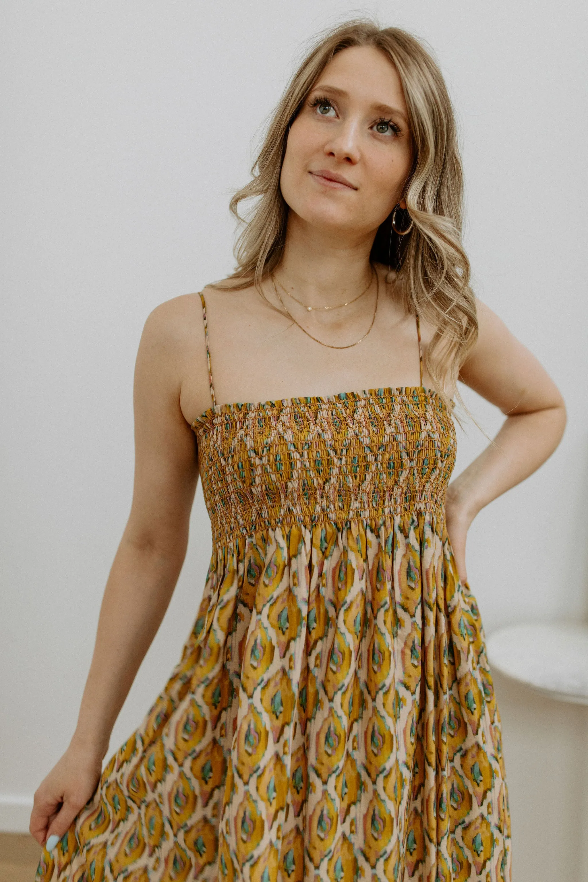 The Ilse Smocked Ikat Maxi Dress