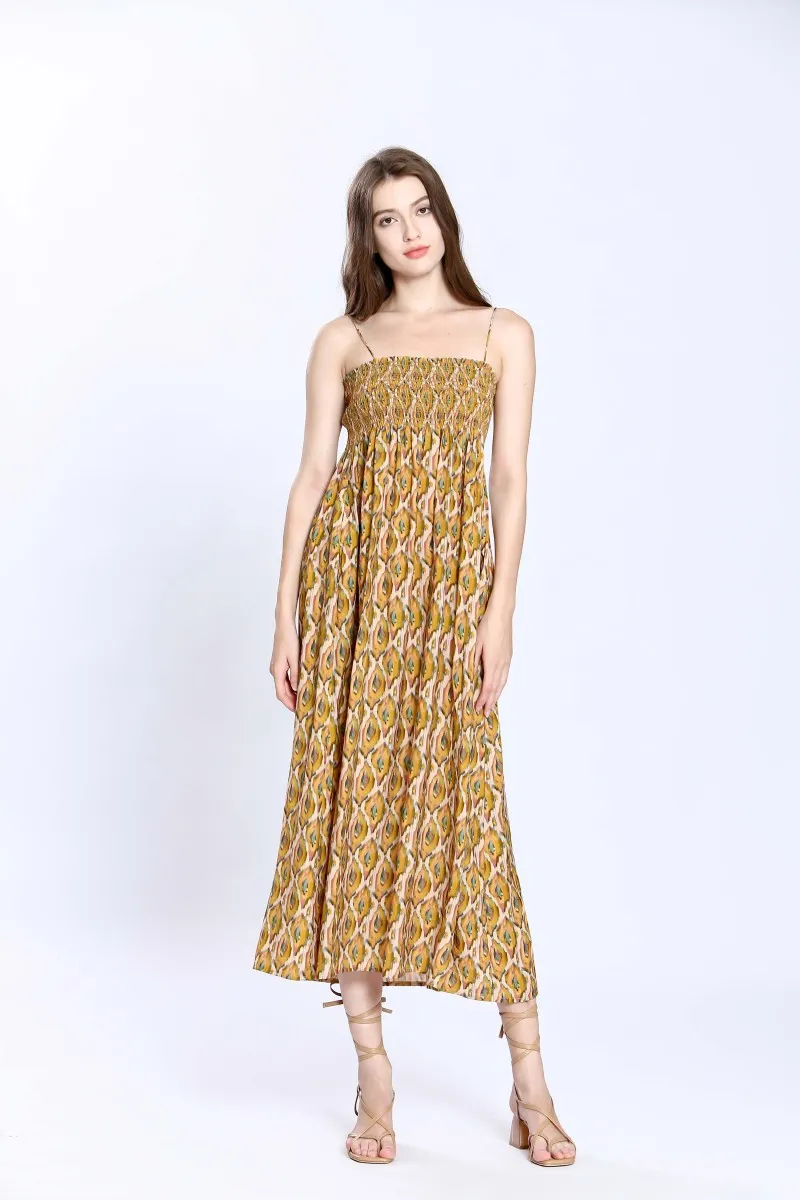 The Ilse Smocked Ikat Maxi Dress