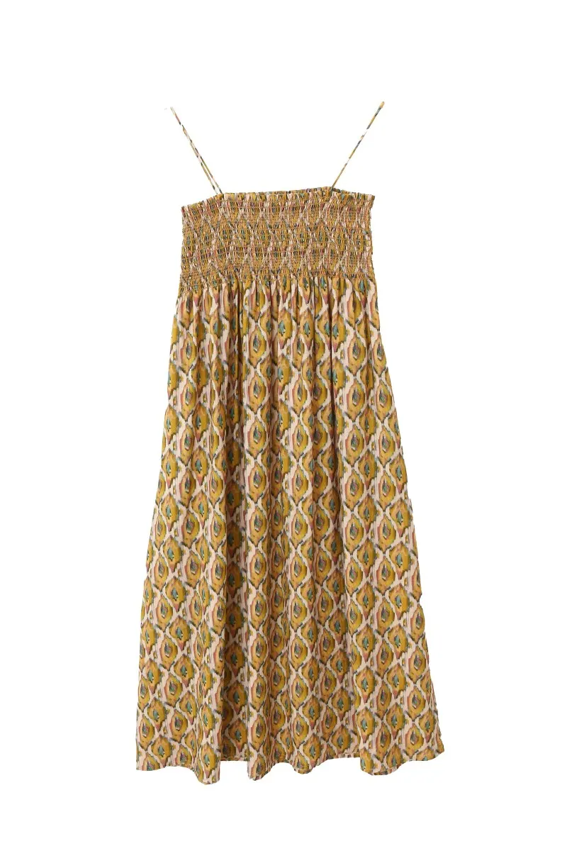 The Ilse Smocked Ikat Maxi Dress