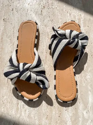 The Rachael Striped Knot Slides - Black