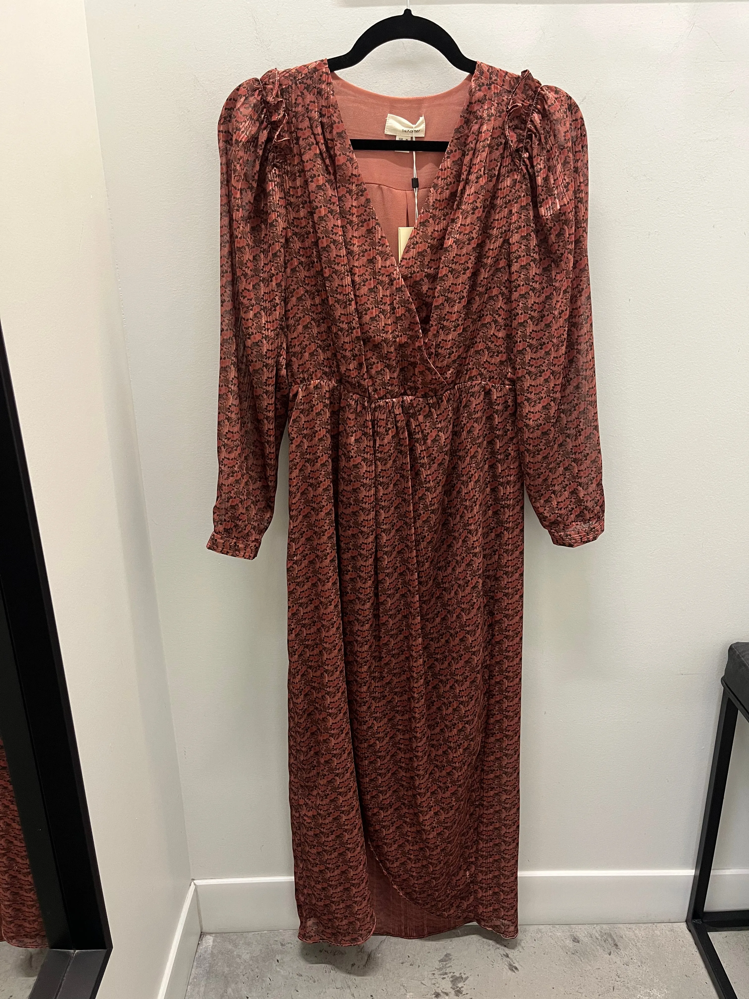 TheKorner Pink Printed Long Sleeve Maxi Dress