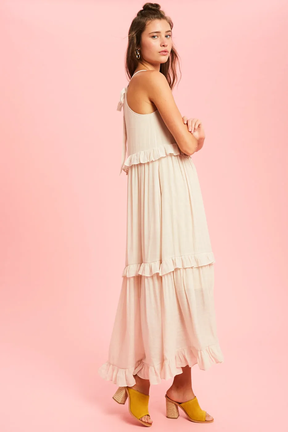 Tiered Ruffle Maxi Dress, Champagne