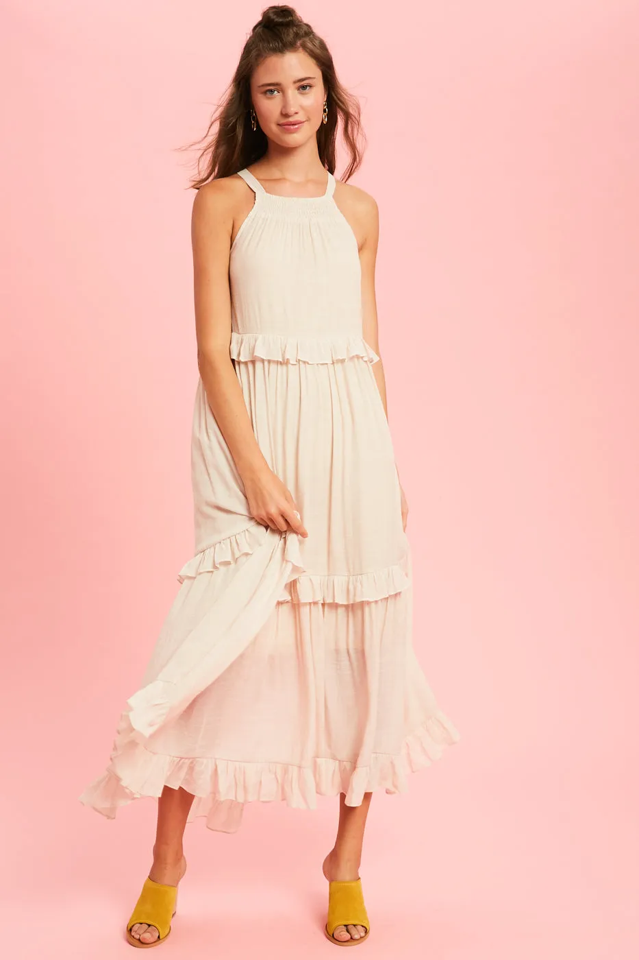 Tiered Ruffle Maxi Dress, Champagne