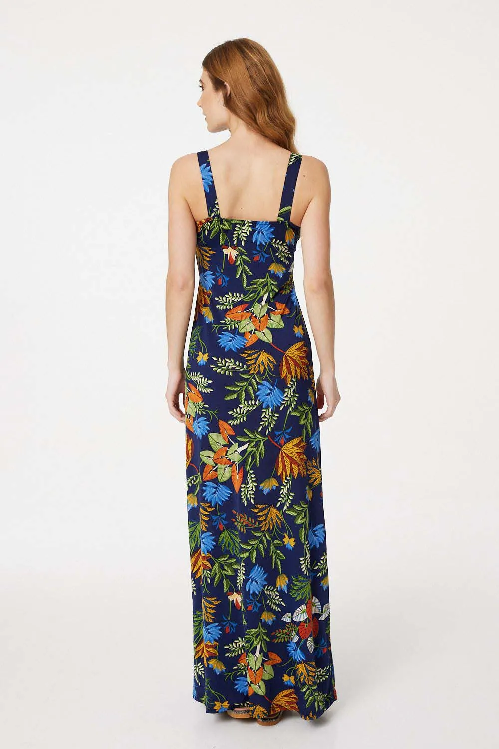 Tropical Print Plunge Maxi Dress