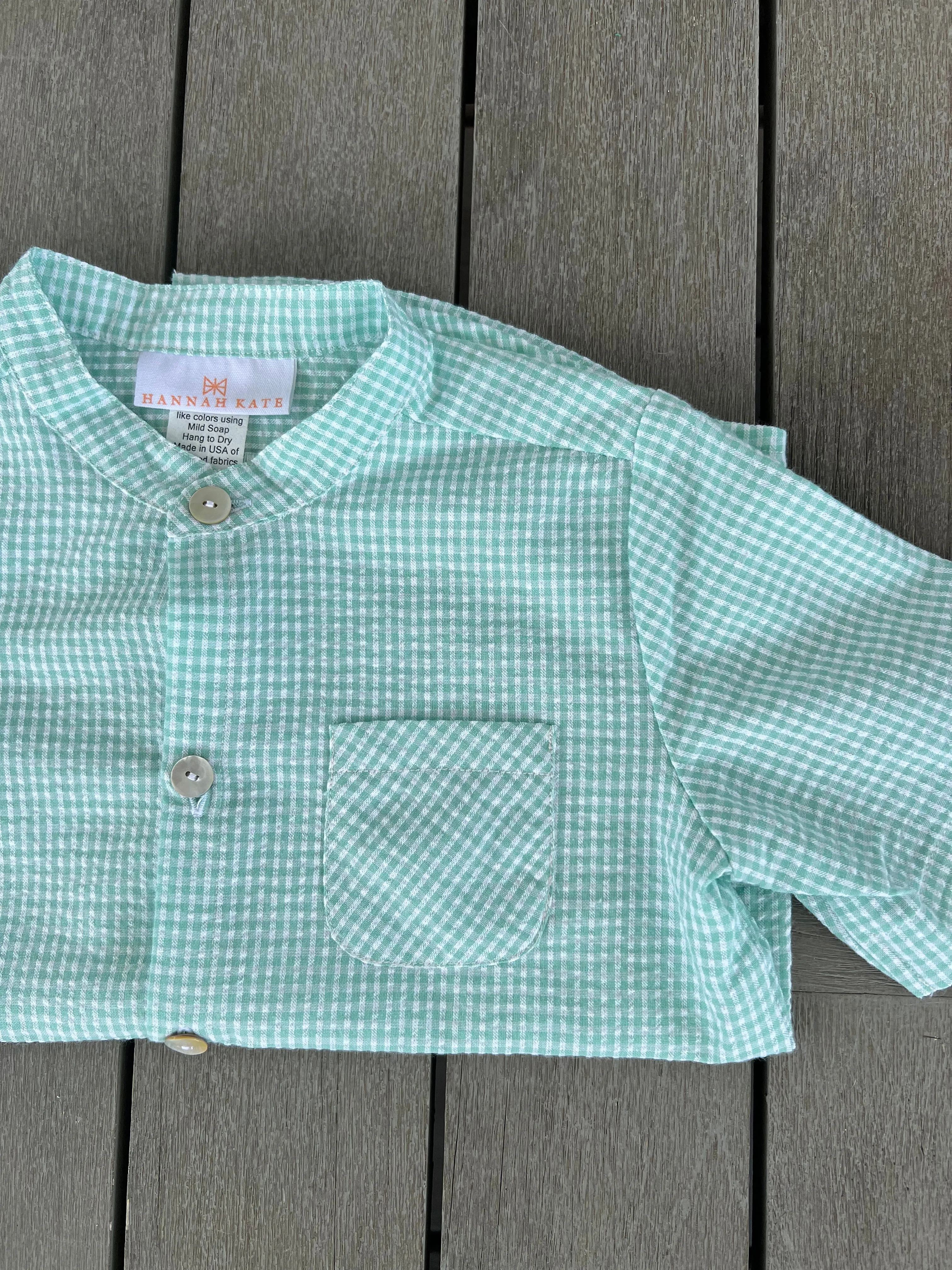 Tyson Shirt Short Sleeve in Mint Check Seersucker