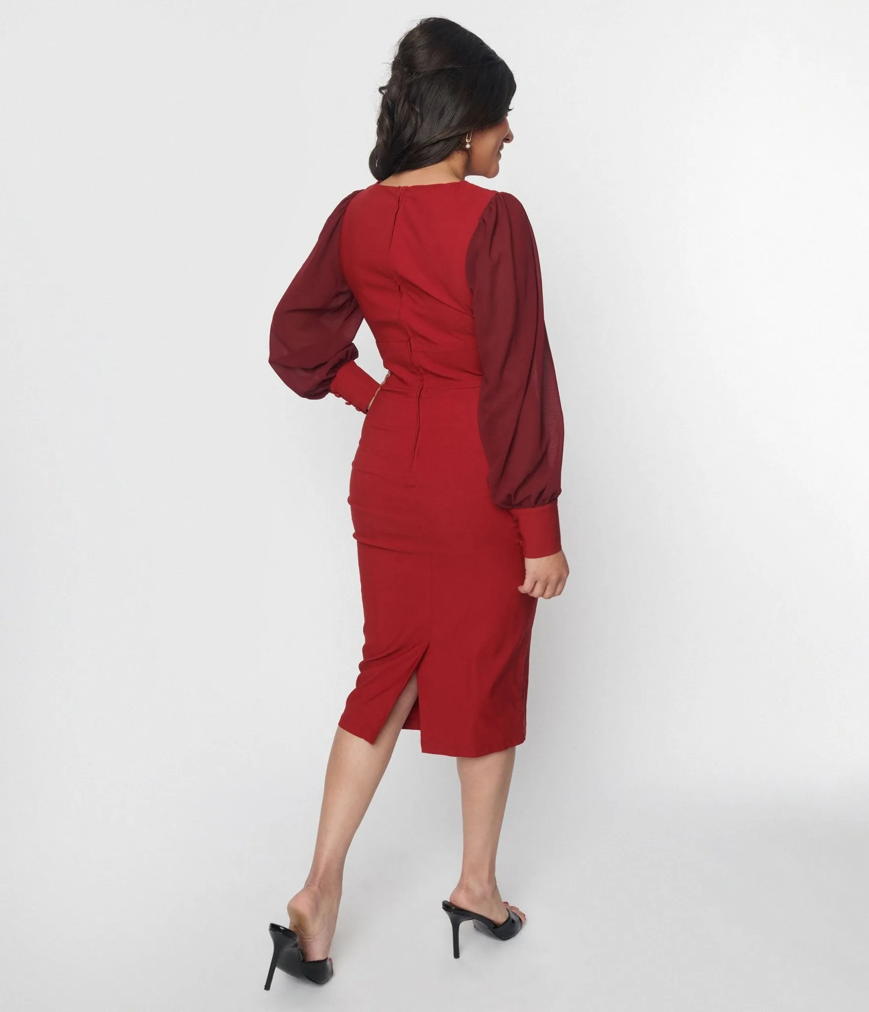 Unique Vintage Burgundy Delores Wiggle Dress