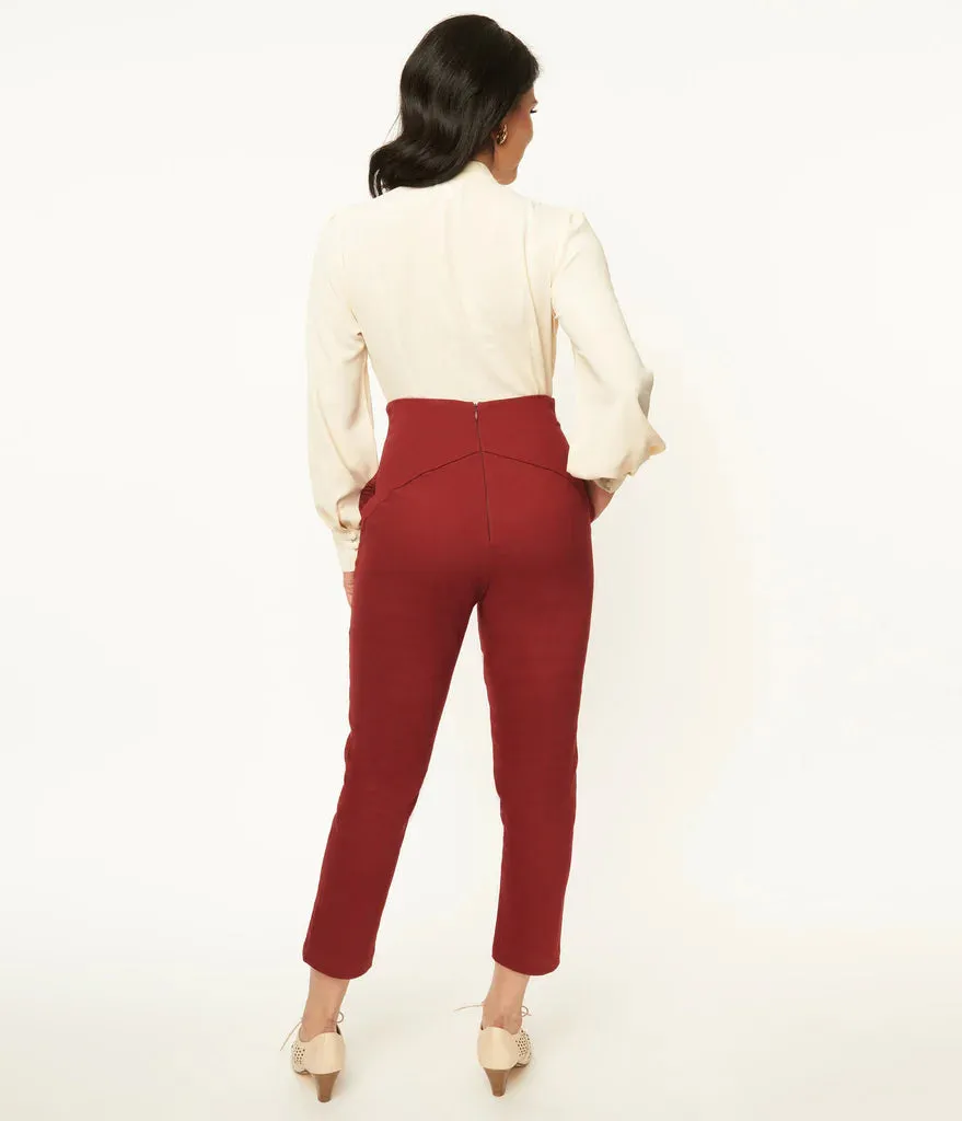 Unique Vintage Burgundy V-Waist Crop Pants