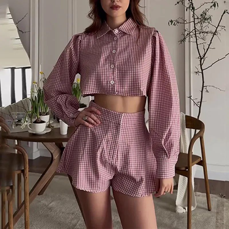 Uniwim combo dress Striped Plaid Belly-Exposed Shirt Suit Pants Elegant Commuter High Waist Shorts Suit