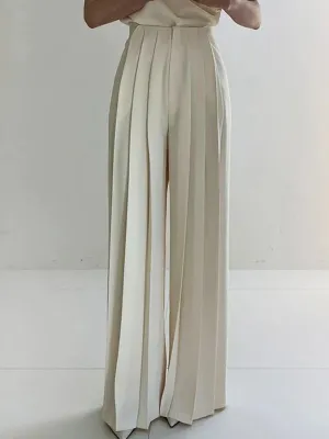 Urban Solid Color Pleats High Waisted Wide Leg Pants