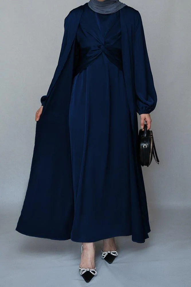 Vidonia 2 piece luxury 2 piece abaya with wrap bodice in navy