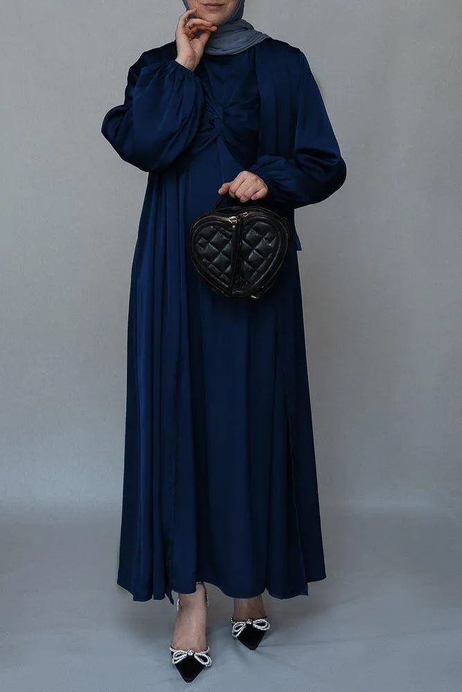 Vidonia 2 piece luxury 2 piece abaya with wrap bodice in navy