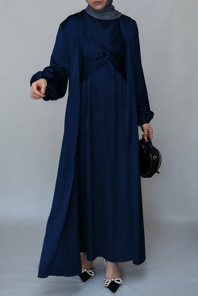 Vidonia 2 piece luxury 2 piece abaya with wrap bodice in navy