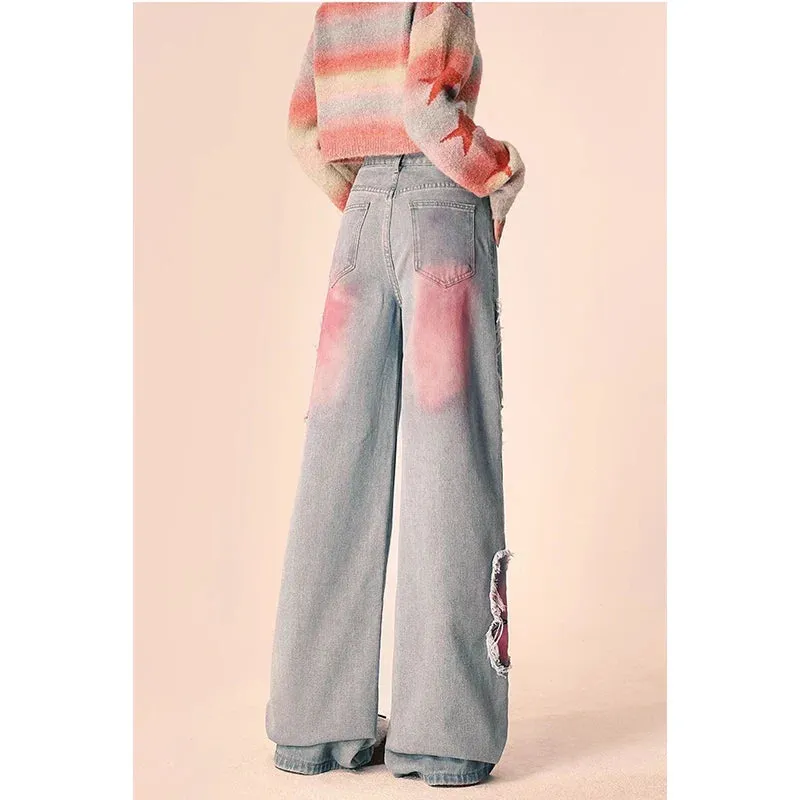 Vintage Embroidery Wide Leg Denim Pants