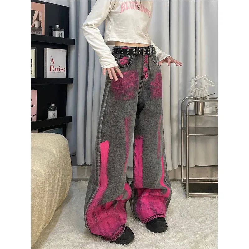 Vintage High Waist American Print Baggy Pants