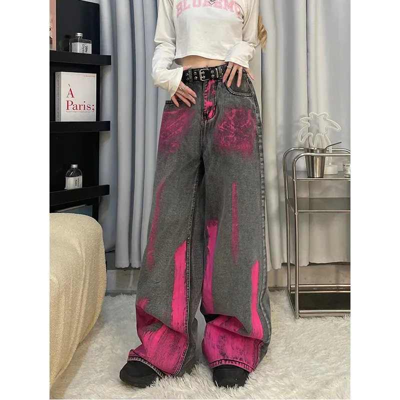 Vintage High Waist American Print Baggy Pants