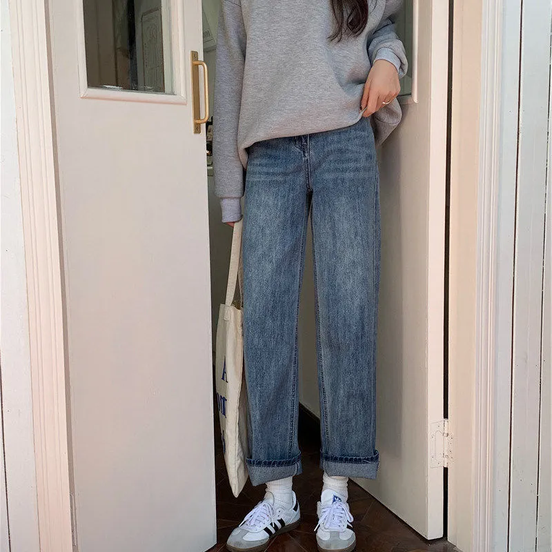 Wenkouban 2000s Fashions High Waist Wide Leg Jeans Loose Slimming Autumn Retro Korean Style