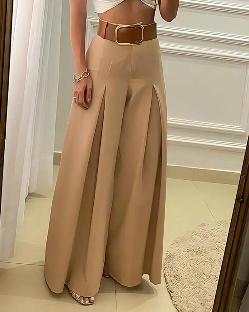 Wenkouban 2022 Women鈥榮 Long Trousers Elegant Ladies Office Wear Casual Slim Fit High Waisted Ruched Pleated Wide Leg Pants Without Belt