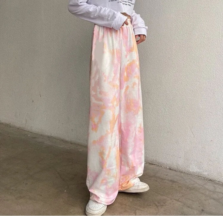 Wenkouban Fashion Tie-Dye Casual Pants 2022 New Summer Women's Loose Wide-Leg Pants Trousers High-Waist Straight-Leg Pants  Joggers Women