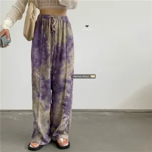 Wenkouban Fashion Tie-Dye Casual Pants 2022 New Summer Women's Loose Wide-Leg Pants Trousers High-Waist Straight-Leg Pants  Joggers Women