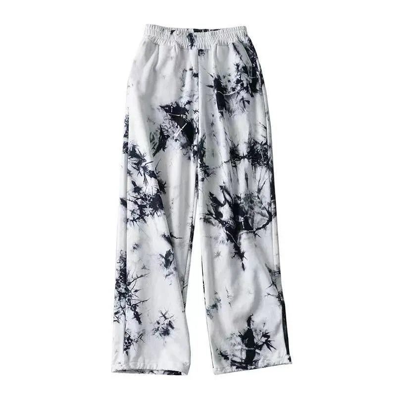 Wenkouban Fashion Tie-Dye Casual Pants 2022 New Summer Women's Loose Wide-Leg Pants Trousers High-Waist Straight-Leg Pants  Joggers Women