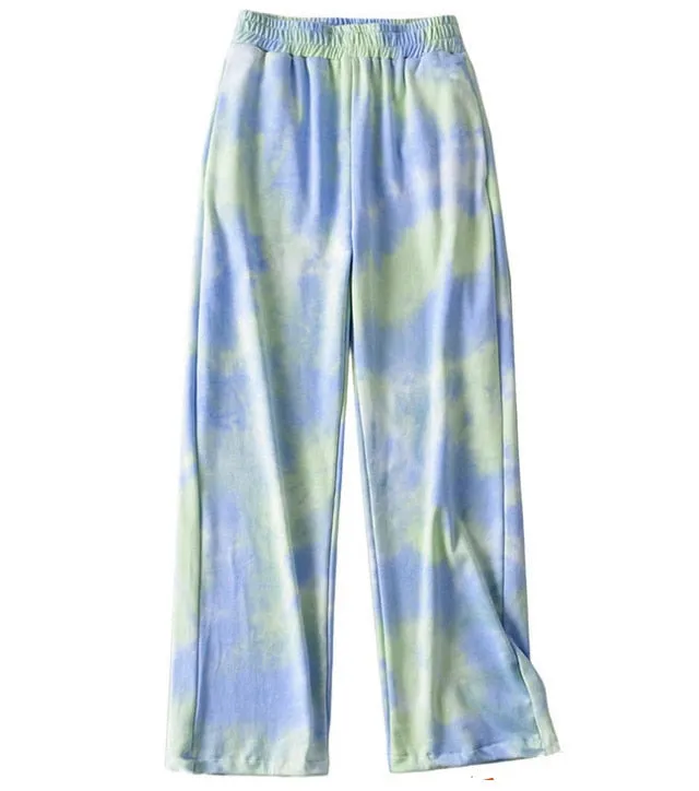 Wenkouban Fashion Tie-Dye Casual Pants 2022 New Summer Women's Loose Wide-Leg Pants Trousers High-Waist Straight-Leg Pants  Joggers Women