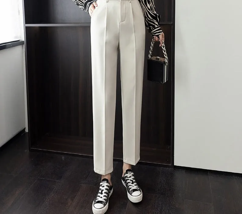 Wenkouban Khaki Suit Women Pants Autumn Loose Straight Harem Trousers Female Pockets Zipper Elegant Korean Style White Pants S-XXL