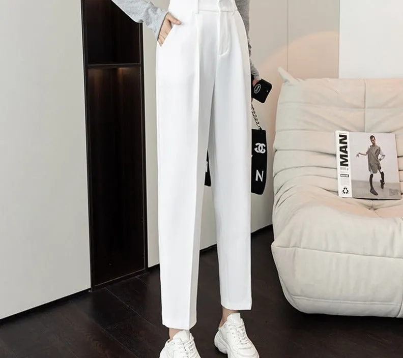 Wenkouban Khaki Suit Women Pants Autumn Loose Straight Harem Trousers Female Pockets Zipper Elegant Korean Style White Pants S-XXL