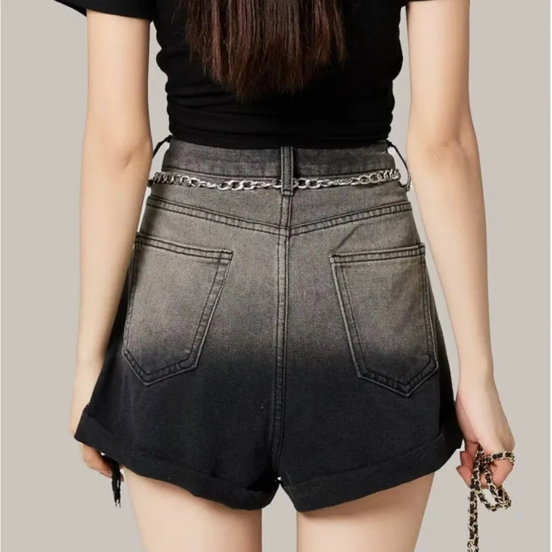 Wenkouban New Women's Thin Shorts Jeans Thin Denim Summer Versatile Water Wash Light Fashion High Waist Straight Pants