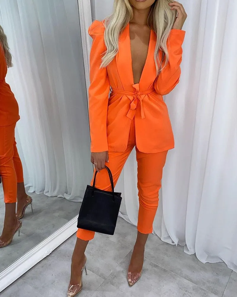 Wenkouban (Set) 2022 new color contrast jacket   pants suit personality trendy fashion women's temperament suits for women