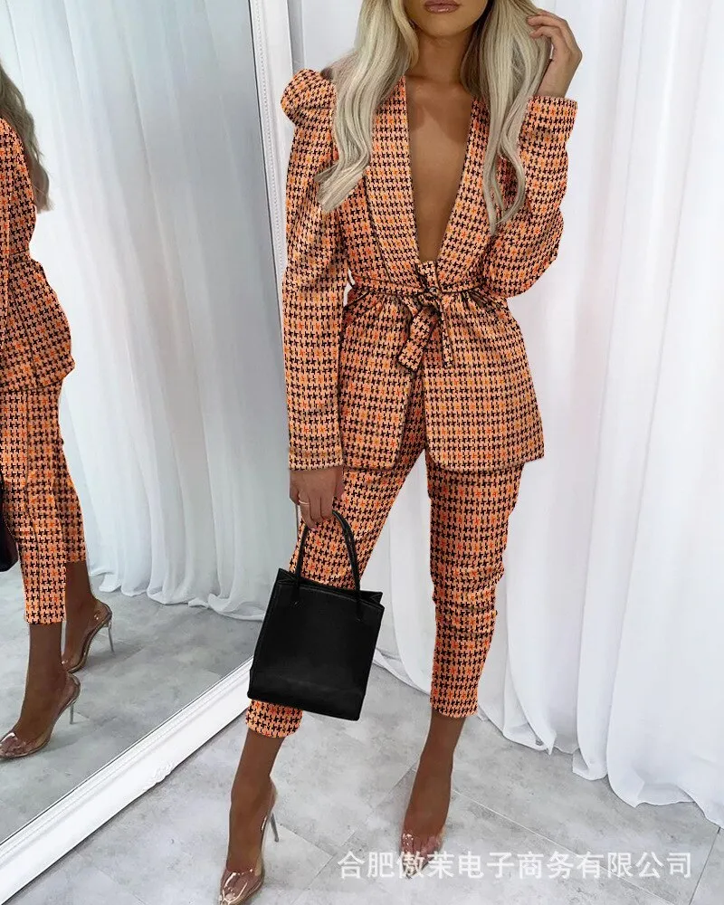 Wenkouban (Set) 2022 new color contrast jacket   pants suit personality trendy fashion women's temperament suits for women