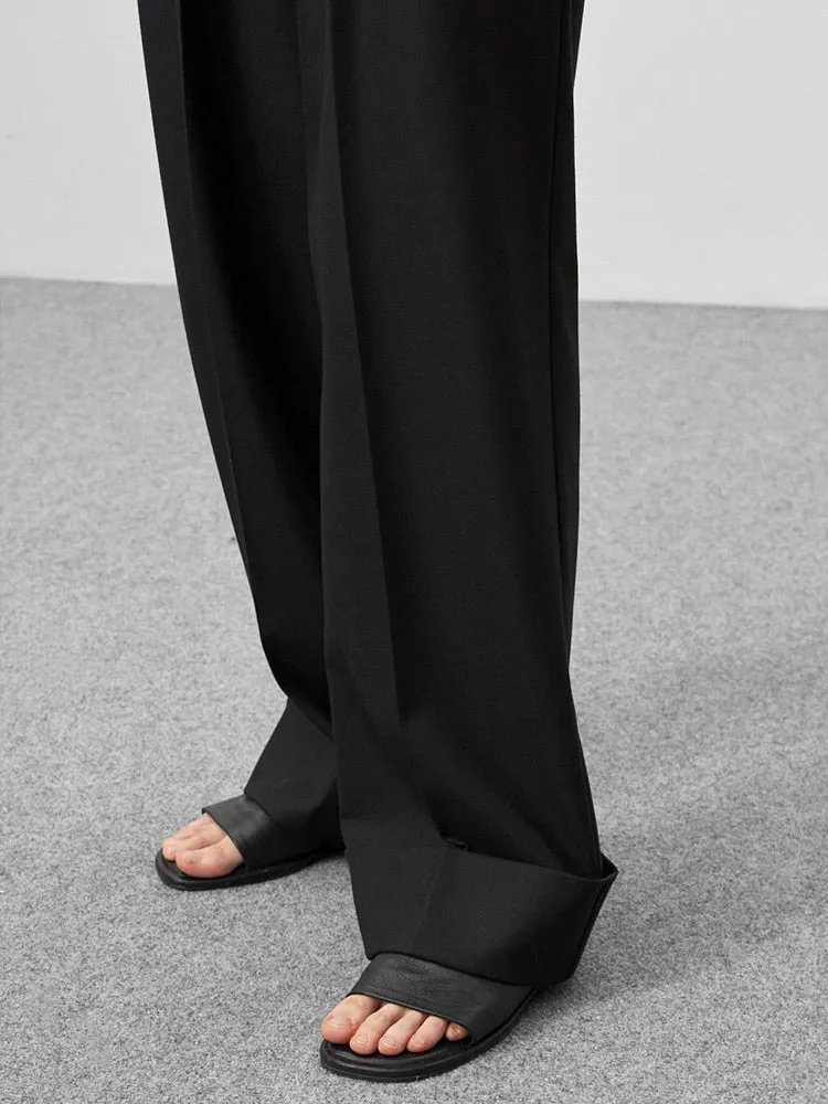 Wenkouban Spring Summer Black Ladies Office Trousers Women High Waist Pants Pockets Female Pleated Wide Leg Pants Solid 2023