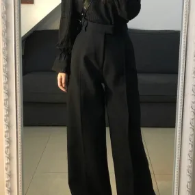 Wenkouban trending fall outfits 2024 High-End Elegant Pleated Lantern Sleeve Shirt Suit Women's Early Autumn High Waist Straight Loose Slimming Suit Wide Leg Pants