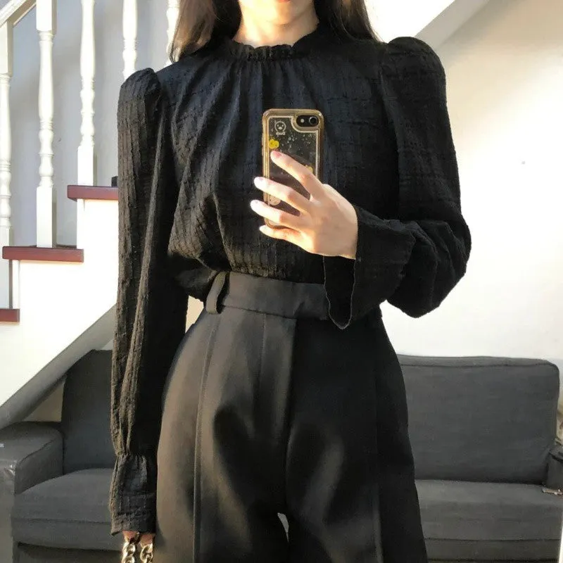 Wenkouban trending fall outfits 2024 High-End Elegant Pleated Lantern Sleeve Shirt Suit Women's Early Autumn High Waist Straight Loose Slimming Suit Wide Leg Pants