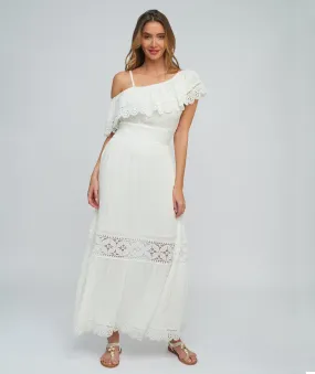 White Maxi Dress with Flowy Silhouette and V-neck