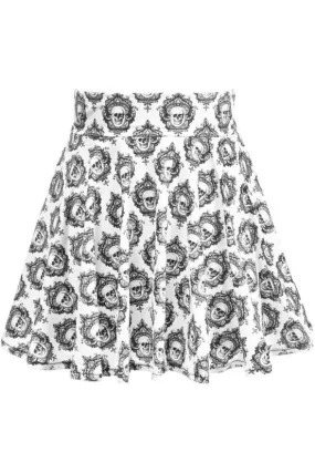 White/Black Gothic Skull Print Stretch Lycra Skirt