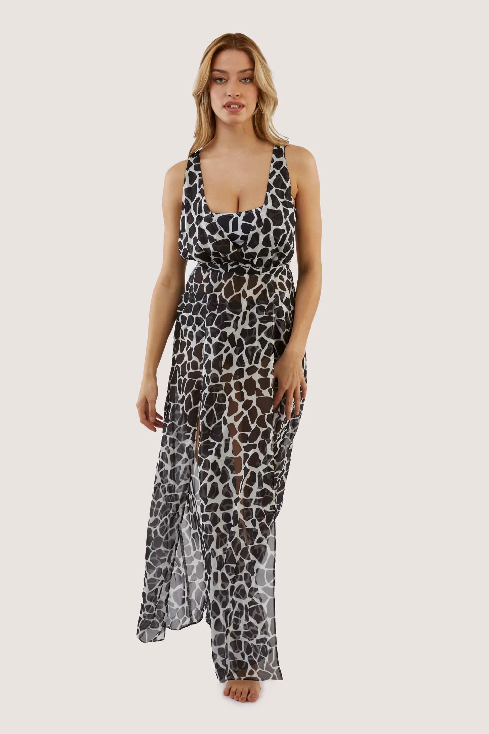 Wolf & Whistle Cross back maxi beach dress white giraffe