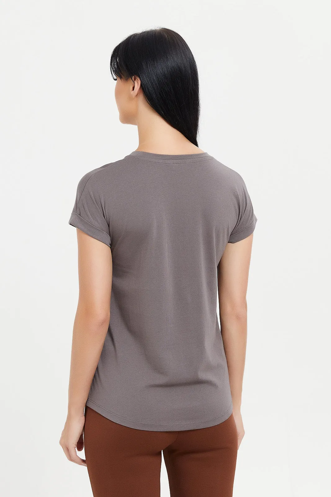 Women Charcoal Embellished T-Shirt