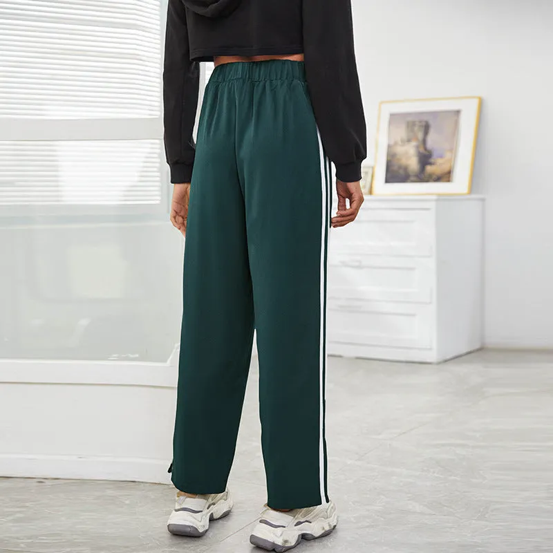 Women Collection for Autumn High Waist Loose Patchwork Slit Sports Casual Pants