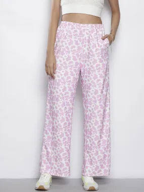 Women Lavender Cow Print Straight Pants