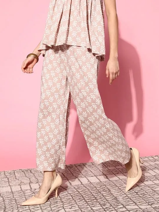 Women Peach Leaf Print Ankle Palazzo Pants