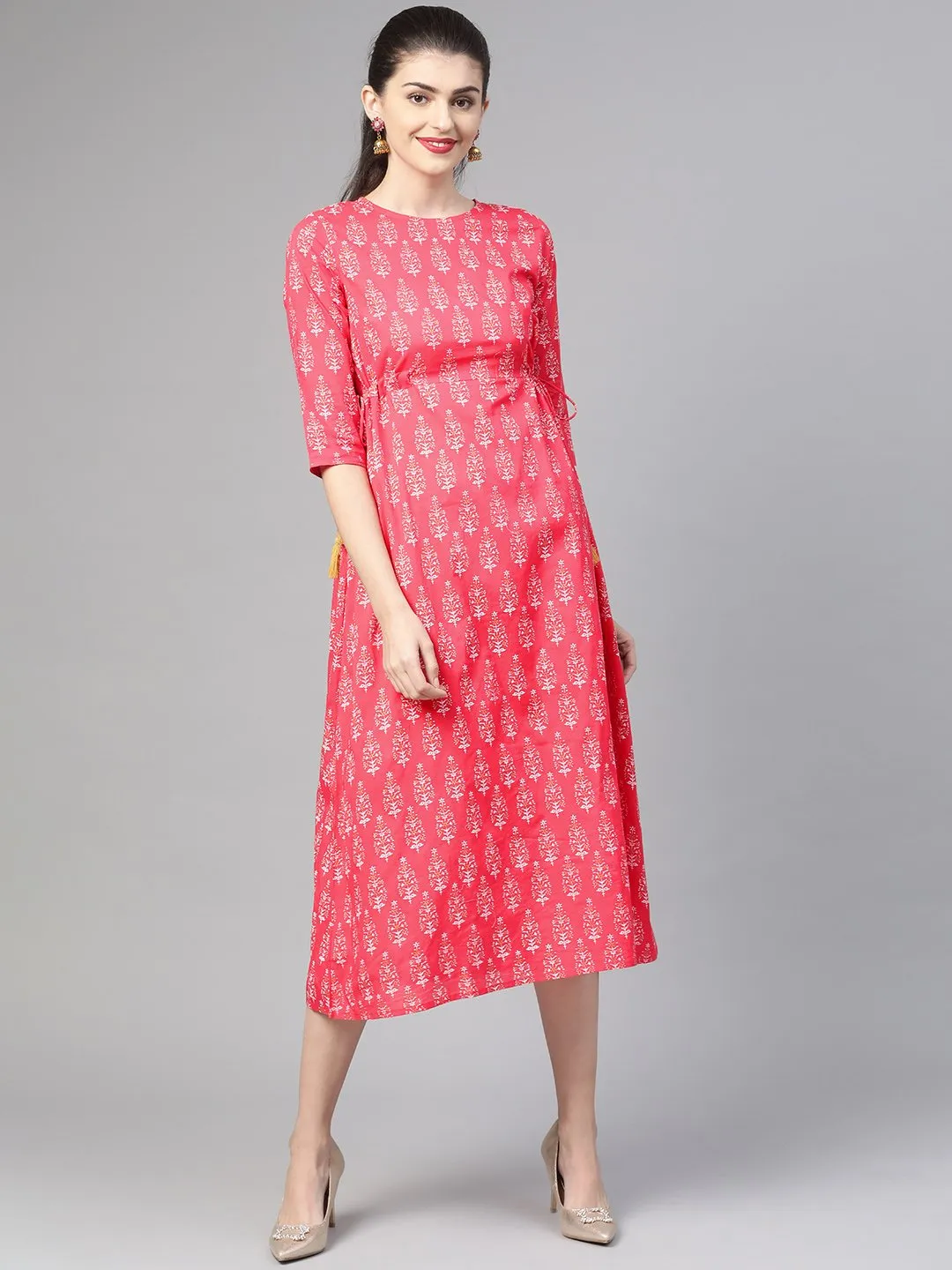 Women Pink & Gold Ethnic Motifs Printed Maxi Dress