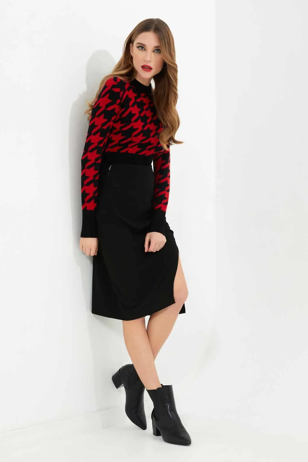 Women Red And Black Printed Pullover