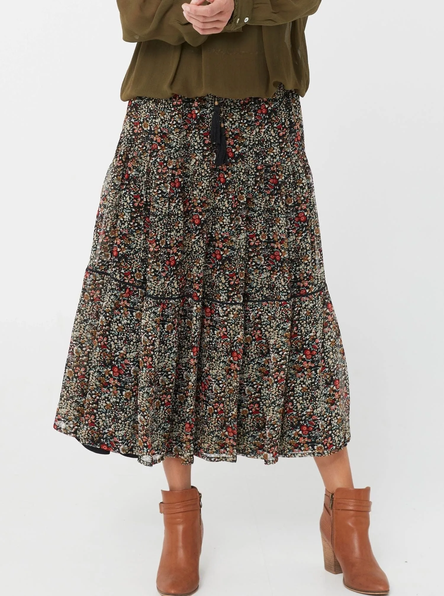 Women Winter Casual Maxi Skirt | Floral Print SCANDINAVIAN KAJA Natural Fiber