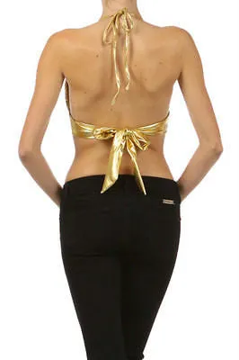 Womens Crop Top Sequin Shiny Metallic Lame Sparkling Sexy Club