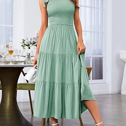 Women's One-shoulder Pleated Layered Hem Split summer outfit