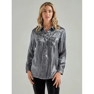 WOMEN'S WRANGLER RETRO® PARTY WESTERN SNAP SHIRT IN METALLIC SILVER