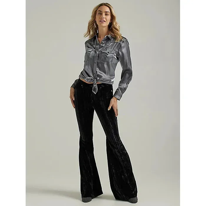 WOMEN'S WRANGLER RETRO® PARTY WESTERN SNAP SHIRT IN METALLIC SILVER